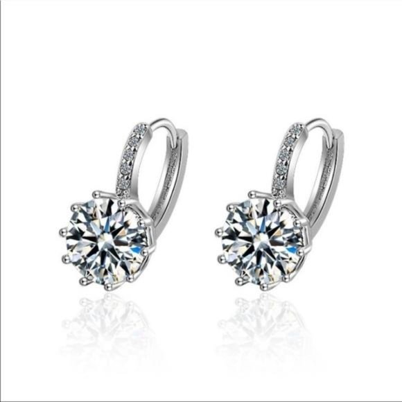 8CT SOLITAIRE DIAMOND 925 SILVER HOOP EARRINGS, NICE EARRINGS, CUTE EARRINGS - Picture 4 of 5